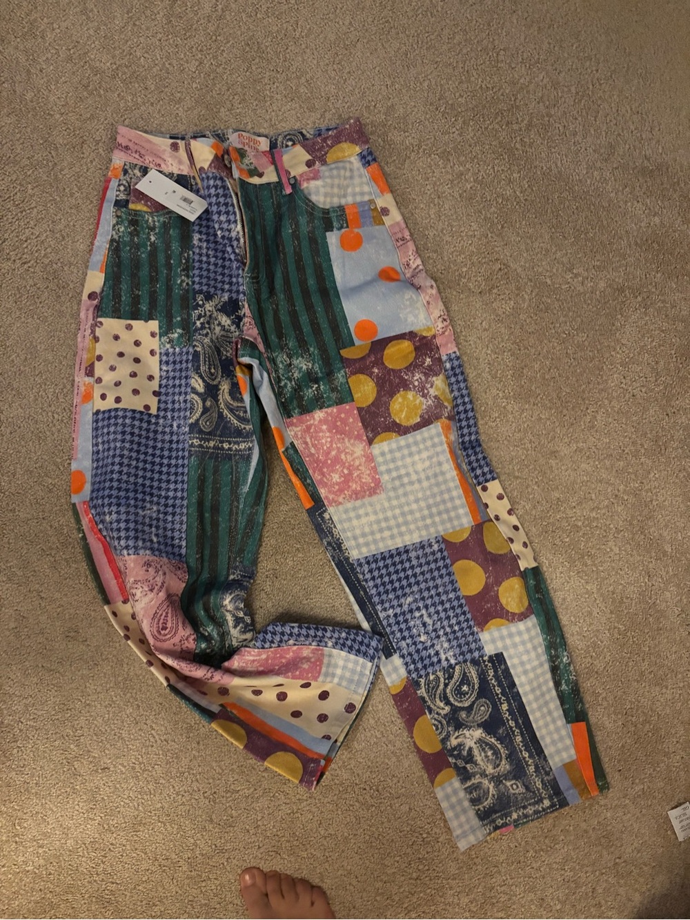 Pine & Poppy jewel patchwork barrel crop jeans size small